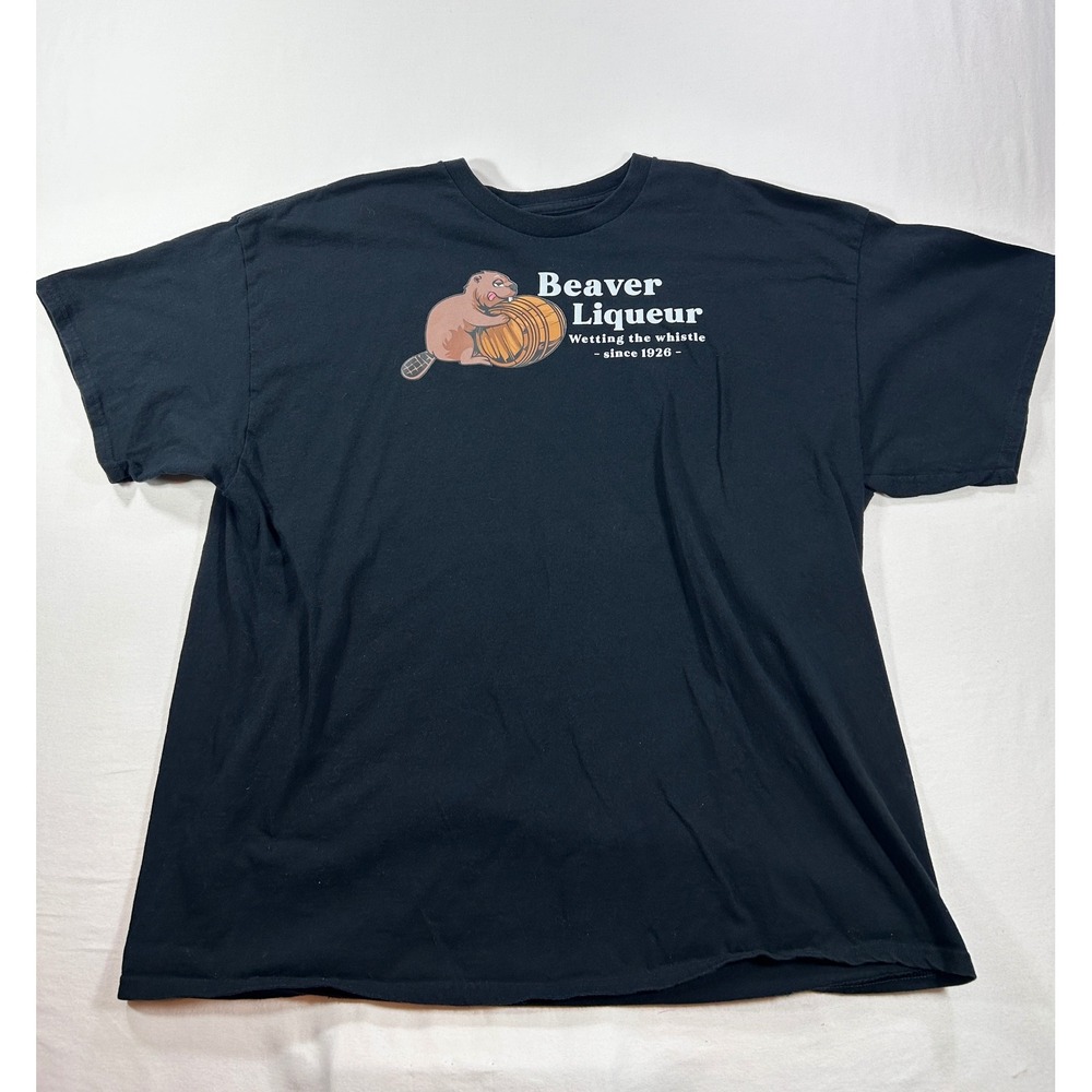 Beaver Liqueur Wetting The Whistle Graphic T-Shirt Black Mens XL Humor Tee
